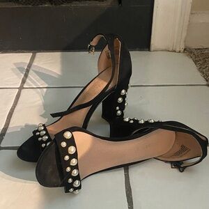 Elegant Black Pearl-Embellished Heels